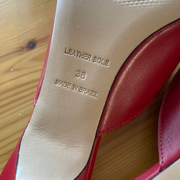 NWOT Maeve Anthropologie Gold Heart Red Leather Mule Kitten Heels Pointed Toe 38 - Picture 10 of 11